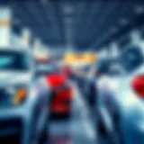 A close-up of a car dealership showcasing new vehicles