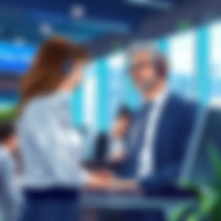 Customer service representative assisting a client in a professional setting