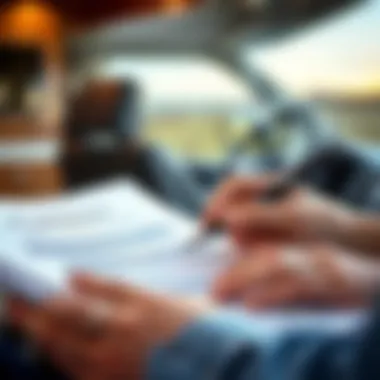 Examining RV Loan Documents A close-up of a person reviewing loan documents