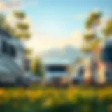 Various types of RVs showcased in a scenic landscape