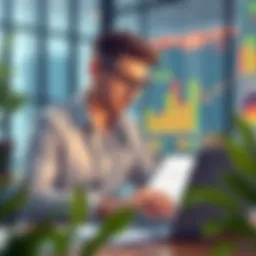 A focused entrepreneur analyzing market trends and data on a laptop