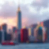 Skyline of Hong Kong showcasing financial buildings