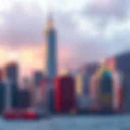 Skyline of Hong Kong showcasing financial buildings