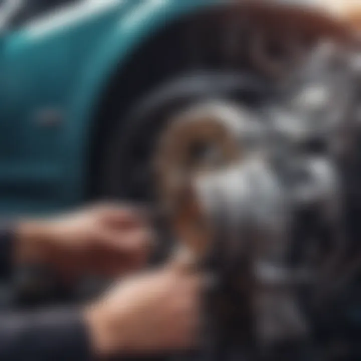 A close-up view of a car engine being repaired