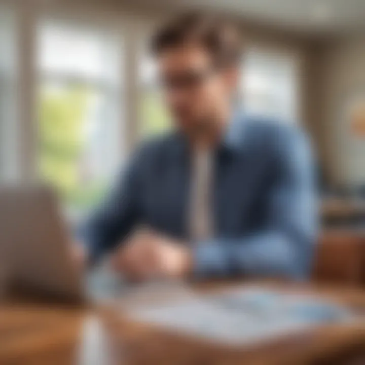 A business owner reviewing account options on a laptop