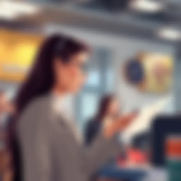 Explaining Savings Features A bank officer explaining savings account features to a customer.