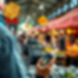 Mobile POS system in action at a bustling market