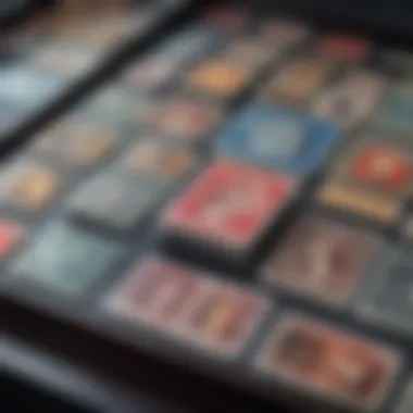 An elegant display of collectible stamps mounted in a shadow box.