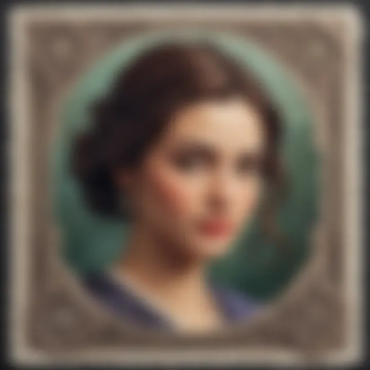 A close-up of a vintage postage stamp highlighting its intricate design.