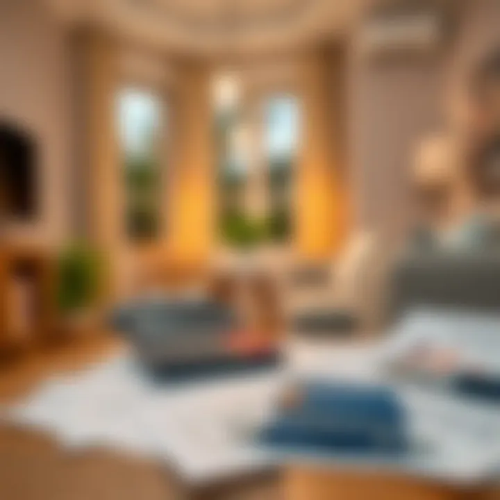 A serene home setting with a calculator and documents symbolizing financial planning