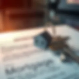 A house key resting on a mortgage agreement