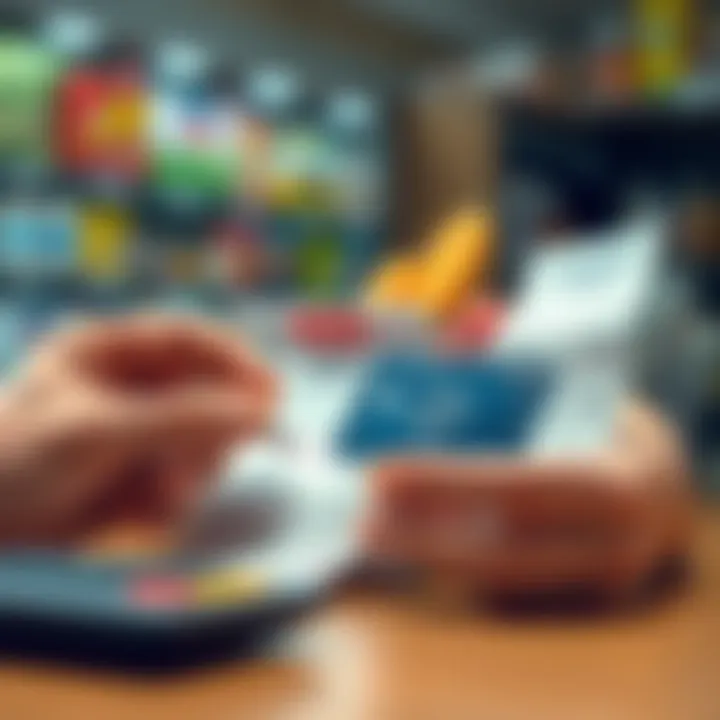 Calculating Grocery Expenses with Amex A person calculating expenses with an Amex card beside a grocery receipt.